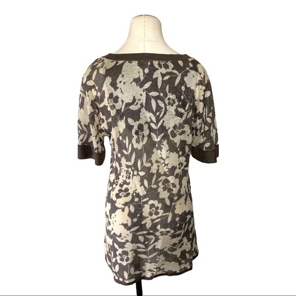 alexandra Bartlett Linen Knit Shirt Brown Floral Sz L Short Sleeves Earth Tone - Picture 3 of 10